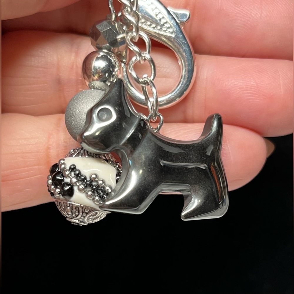 Dog mom-carved hematite dog key chain, fob, zipper pull